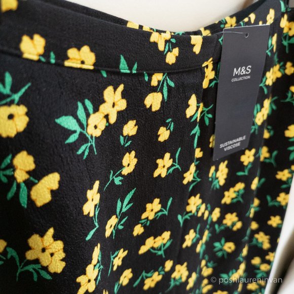 M&S Collection Floral Print Midi Skirt *NWT* – Black and Yellow – Size 8 - Picture 11 of 15